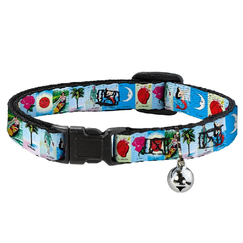 Cat Collar Breakaway with Bell - Loteria 8-Card Logo Blocks - NARROW Fits 8.5-12"