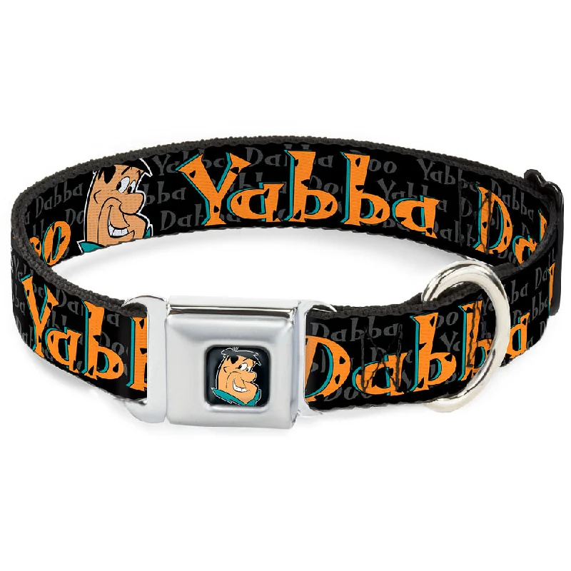 Fred Face Full Color Black Seatbelt Buckle Collar - Fred Face/Pose YABBA DABBA DOO Black/Gray/Orange