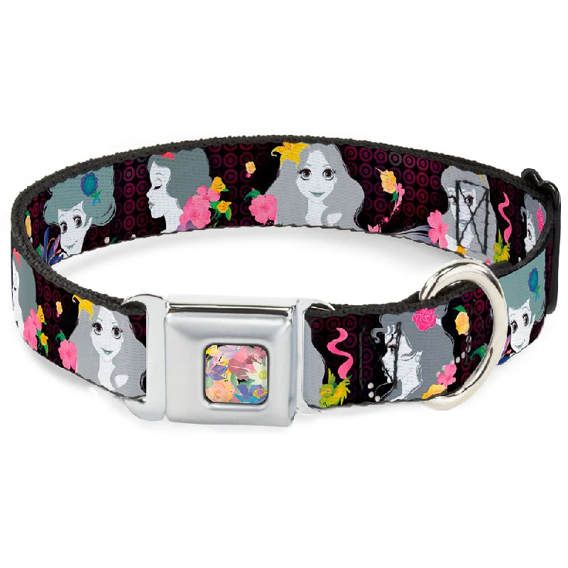 Floral Collage Full Color Multi Pastel Seatbelt Buckle Collar - Princess Silhouettes Dots Black/Purple/Gray/Multi Color