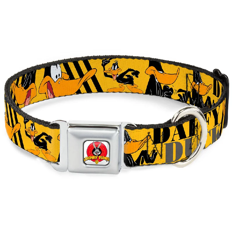 Looney Tunes Logo Full Color White Seatbelt Buckle Collar - DAFFY DUCK w/Poses Yellow/Black