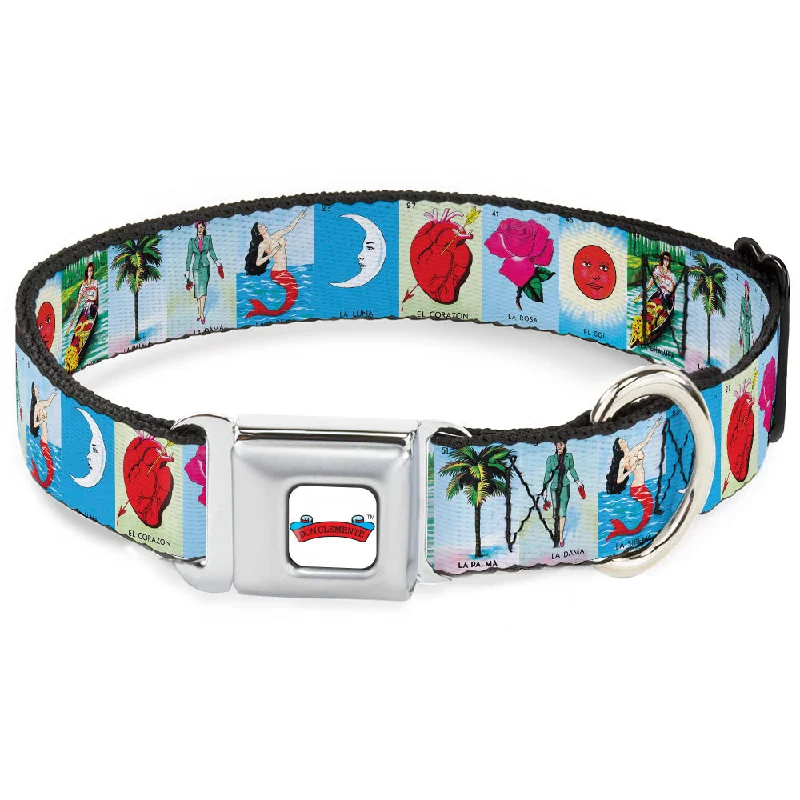 Loteria DON CLEMENTE Banner Full Color White Seatbelt Buckle Collar - Loteria 8-Card Logo Blocks