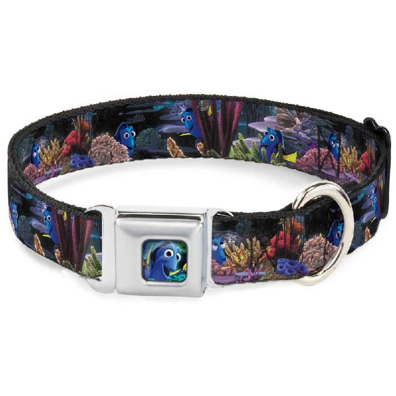 Dory Pose3/Swirls Full Color Blues Seatbelt Buckle Collar - Dory 4-Hiding Poses Under the Sea