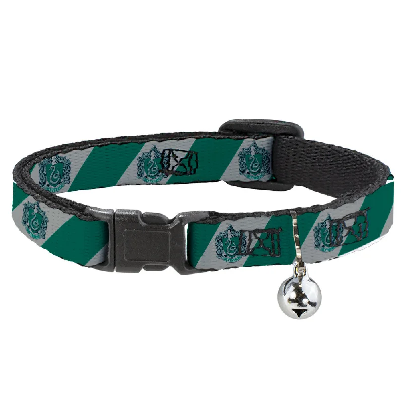 Cat Collar Breakaway with Bell - SLYTHERIN Crest Diagonal Stripe Gray/Green