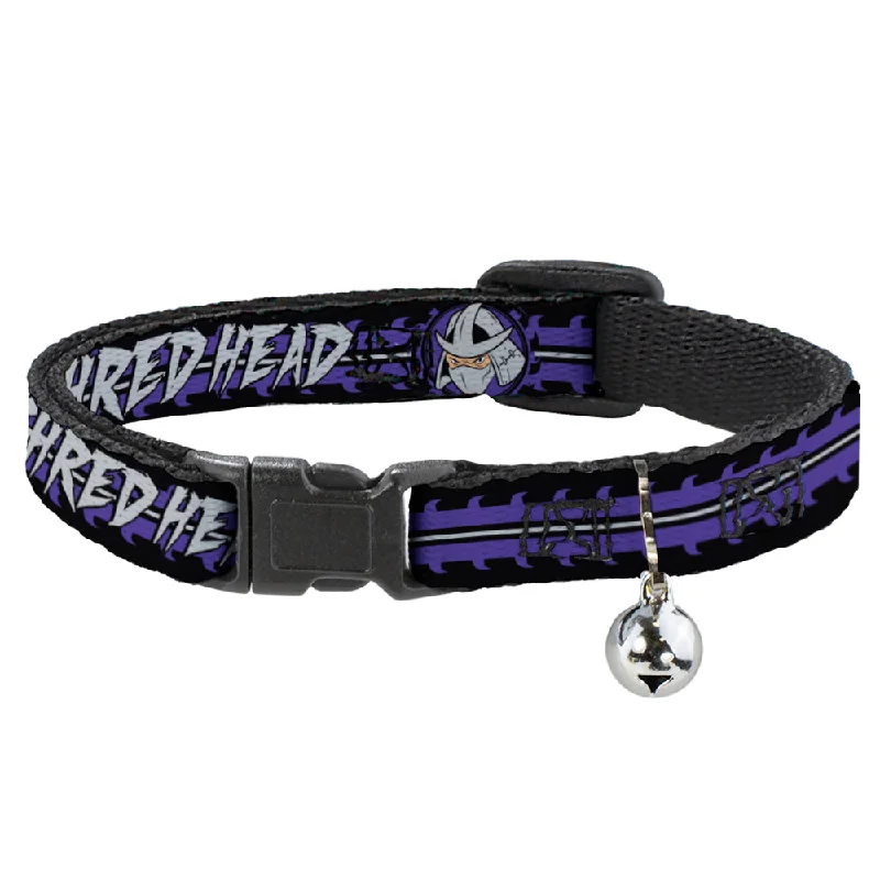 Cat Collar Breakaway with Bell - Shredder Head SHRED HEAD Stripe Black Purple Gray