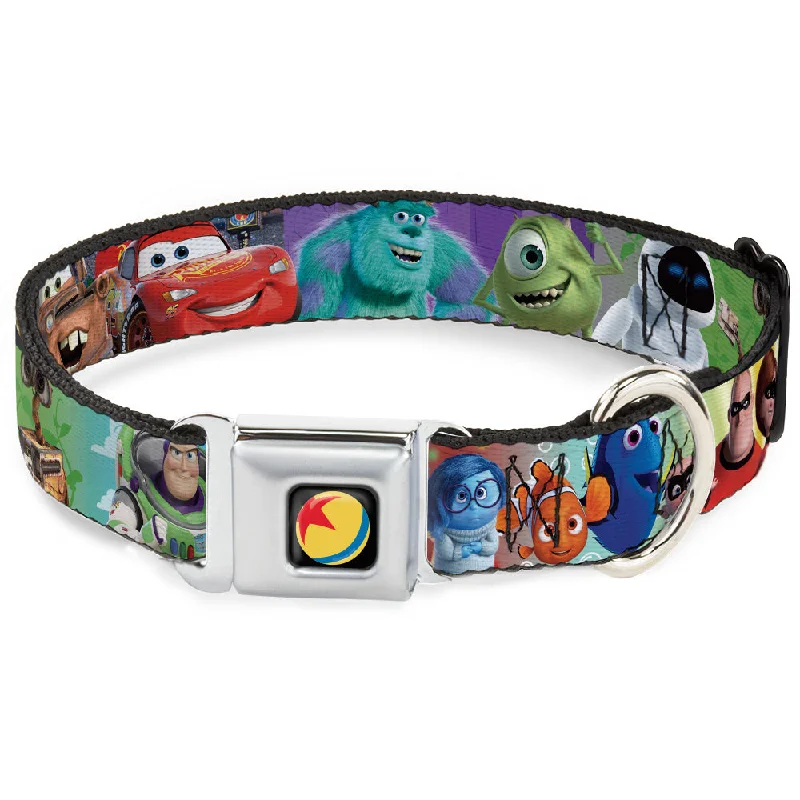 Disney Pixar Luxo Ball Full Color Black/Yellow/Blue/Red Seatbelt Buckle Collar - Disney Pixar 7-Movie Character Collage