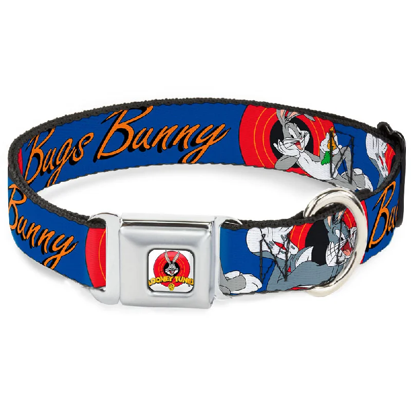 Looney Tunes Logo Full Color White Seatbelt Buckle Collar - BUGS BUNNY w/Bugs Poses Blue