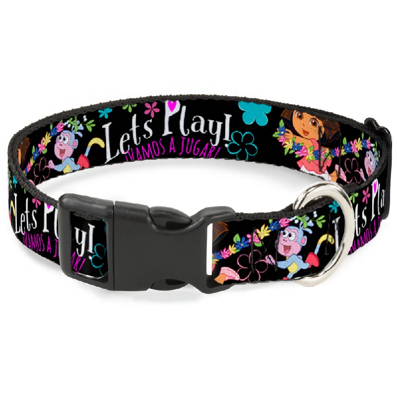 Plastic Clip Collar - Dora & Boots Pose/Floral LET'S PLAY!/VAMOS A JUGAR! Black/White/Multi Color