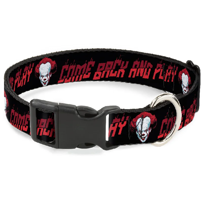 Plastic Clip Collar - It Chapter Two Pennywise Face COME BACK AND PLAY Black/Reds