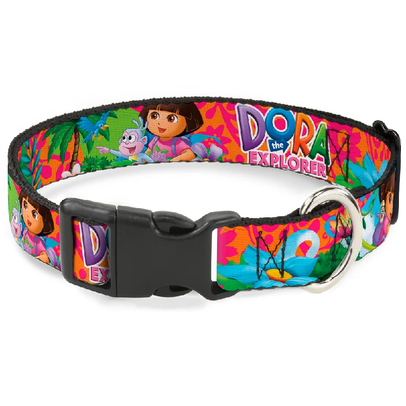 Plastic Clip Collar - DORA THE EXPLORER Dora Poses/Floral Collage Orange/Pink