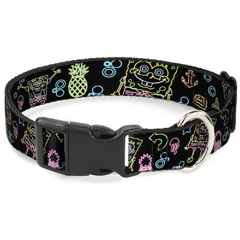 Plastic Clip Collar - Electric SpongeBob Poses/Elements Black/Multi Color