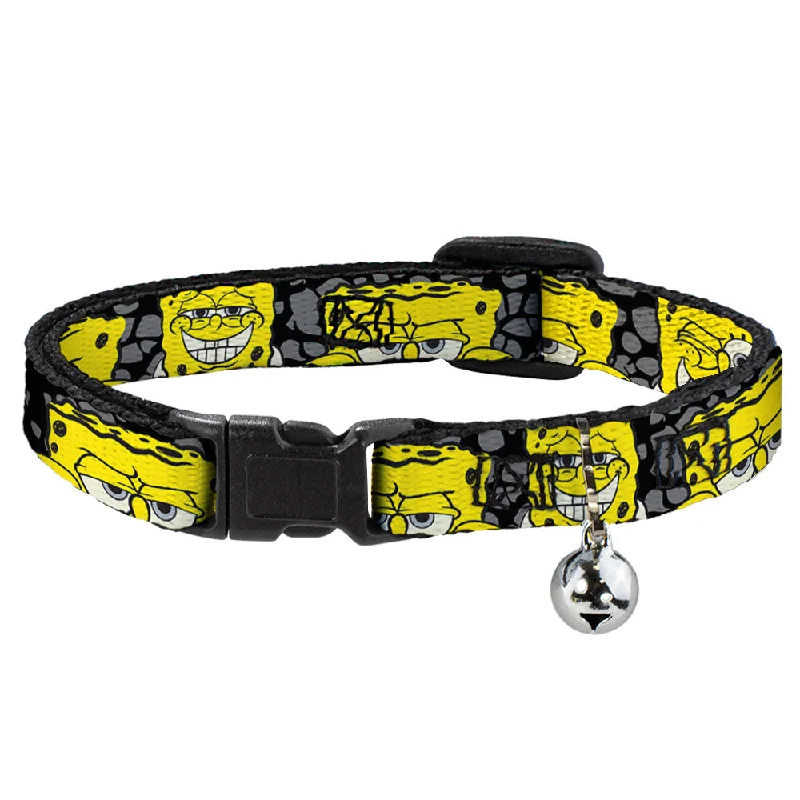 Cat Collar Breakaway with Bell - SpongeBob 4-CLOSE-UP Expressions Crackle Black Gray Yellow