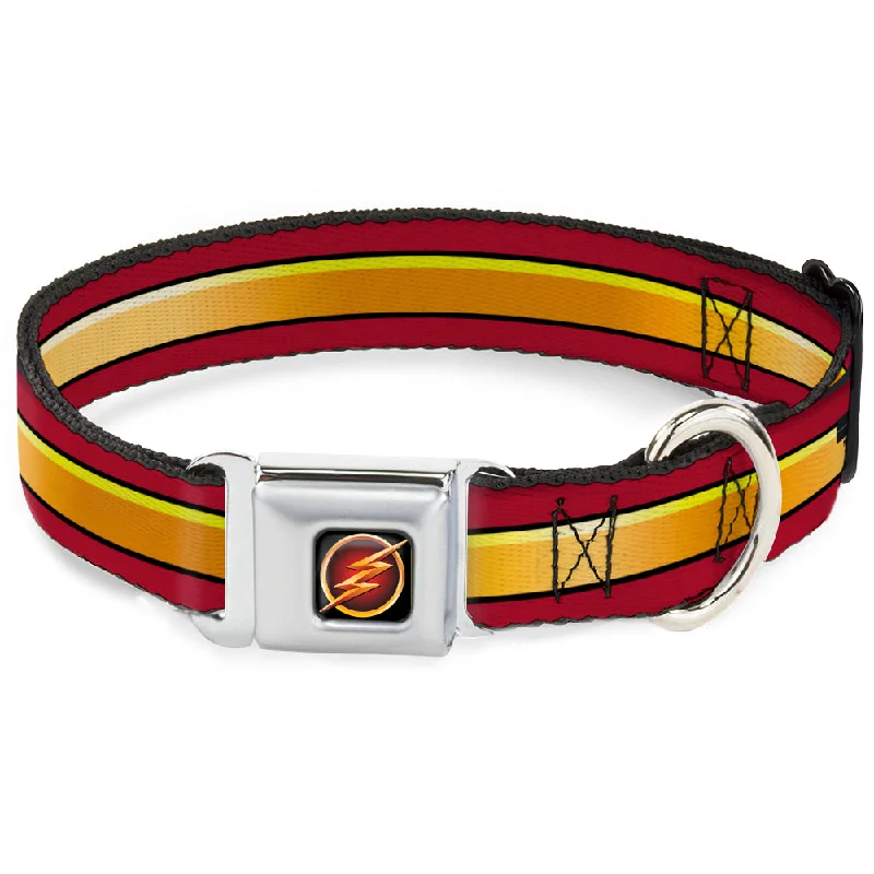 Flash Logo3 Black/Gold/Red Seatbelt Buckle Collar - The Flash Stripe Burgundy/Gold