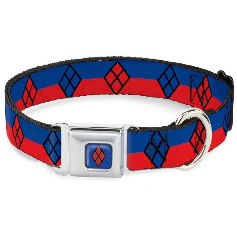 Harley Quinn Diamond Full Color Blue/Black/Red Seatbelt Buckle Collar - Harley Quinn Diamond/Stripe Red/Blue