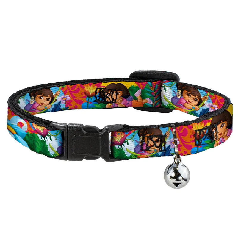 Cat Collar Breakaway with Bell - DORA THE EXPLORER Dora Poses Floral Collage Orange Pink