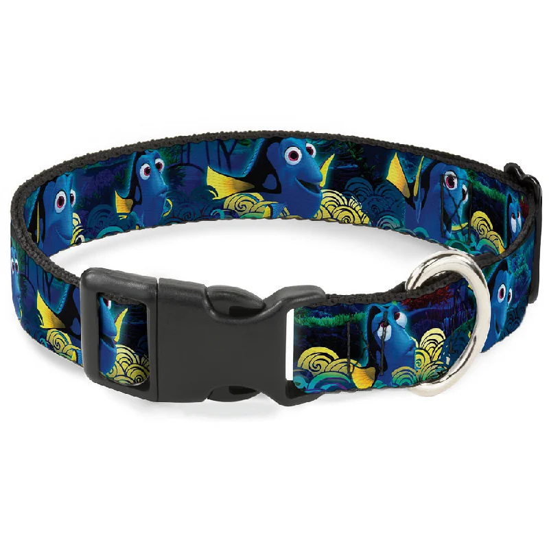 Plastic Clip Collar - Dory Poses/Swirls Blues/Yellows