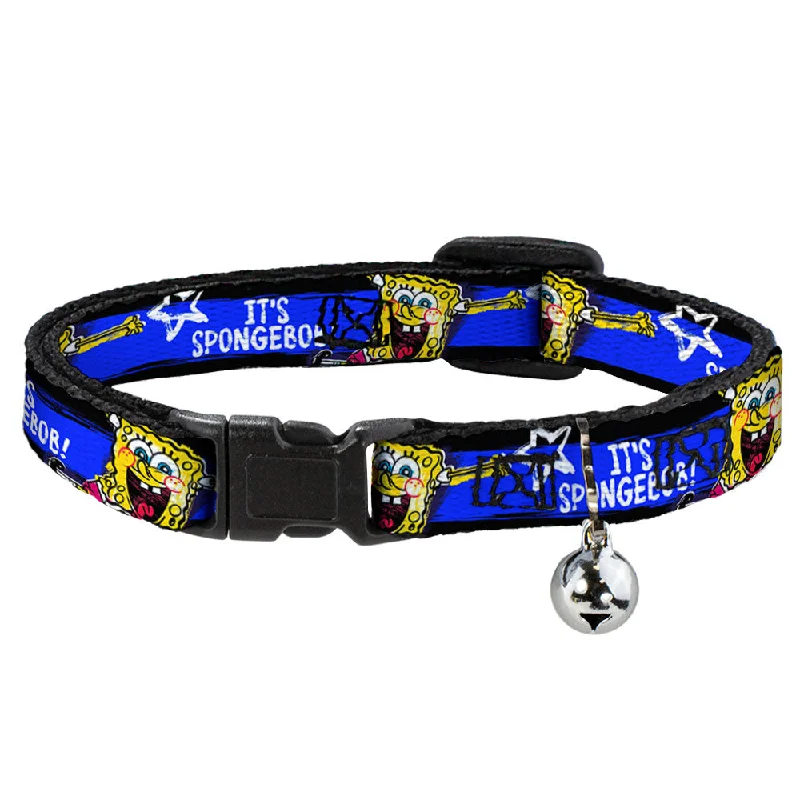 Cat Collar Breakaway with Bell - SpongeBob Pose IT'S SPONGEBOB! Stripe Black Blue White