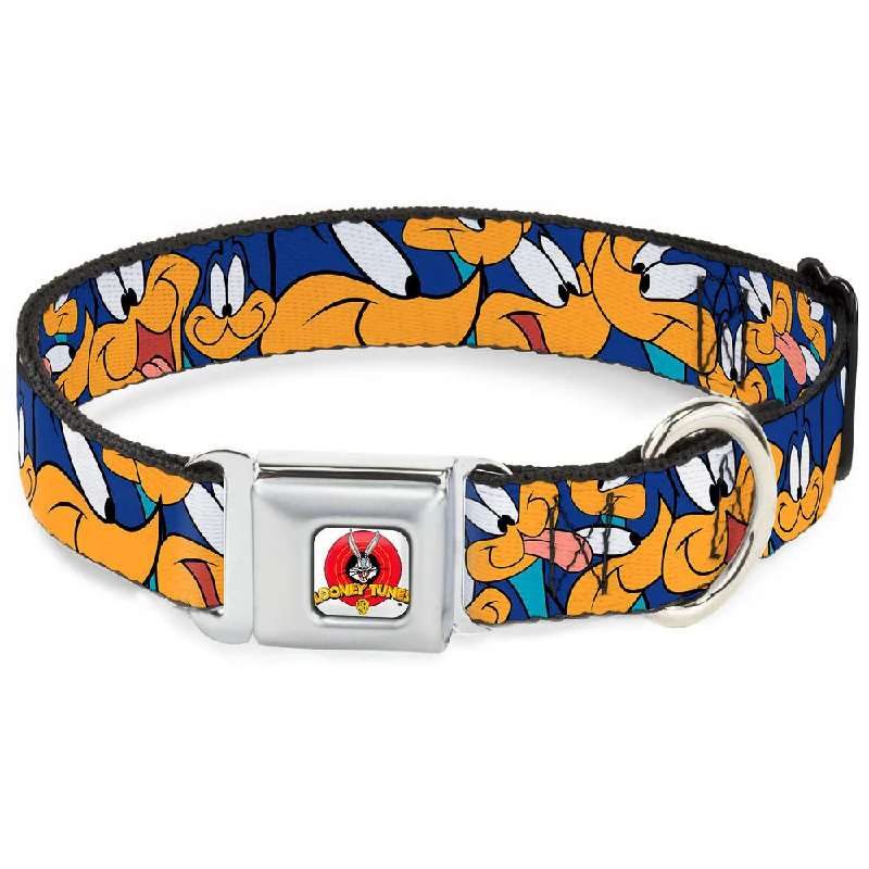 Looney Tunes Logo White Seatbelt Buckle Collar - Road Runner/Wile E. Coyote Scene1 Brown Fade