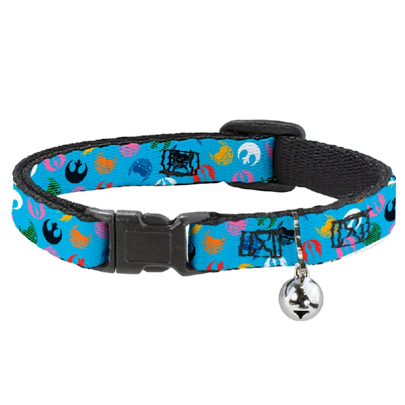 Cat Collar Breakaway with Bell - Star Wars Jedi Order and Rebel Alliance Icons Scattered Blue Multi Color