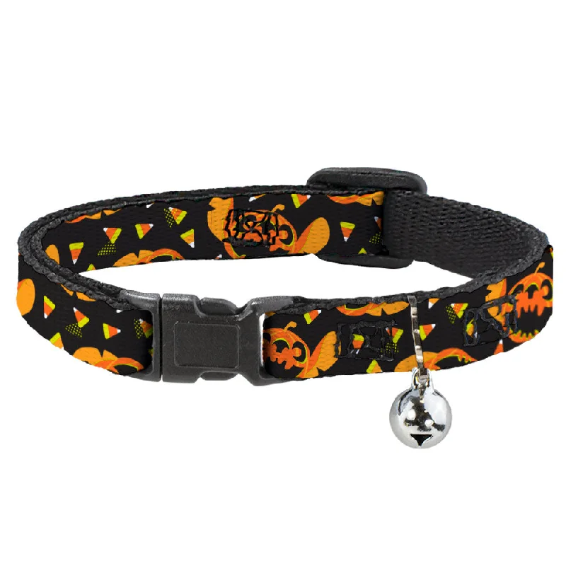 Cat Collar Breakaway with Bell - Lilo and Stitch Halloween Stitch Jack-O-Lantern Pumpkin and Candy Corn Black Oranges