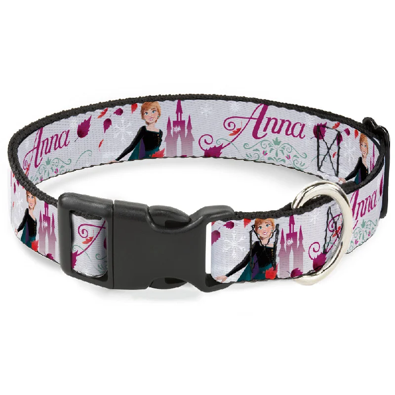 Plastic Clip Collar - Frozen Anna Castle Pose with Flowers and Script Grays/Pinks