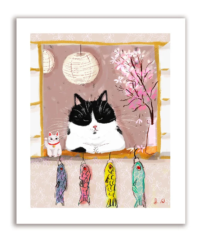 Japanese Window Cat Print - Peace & Abundance