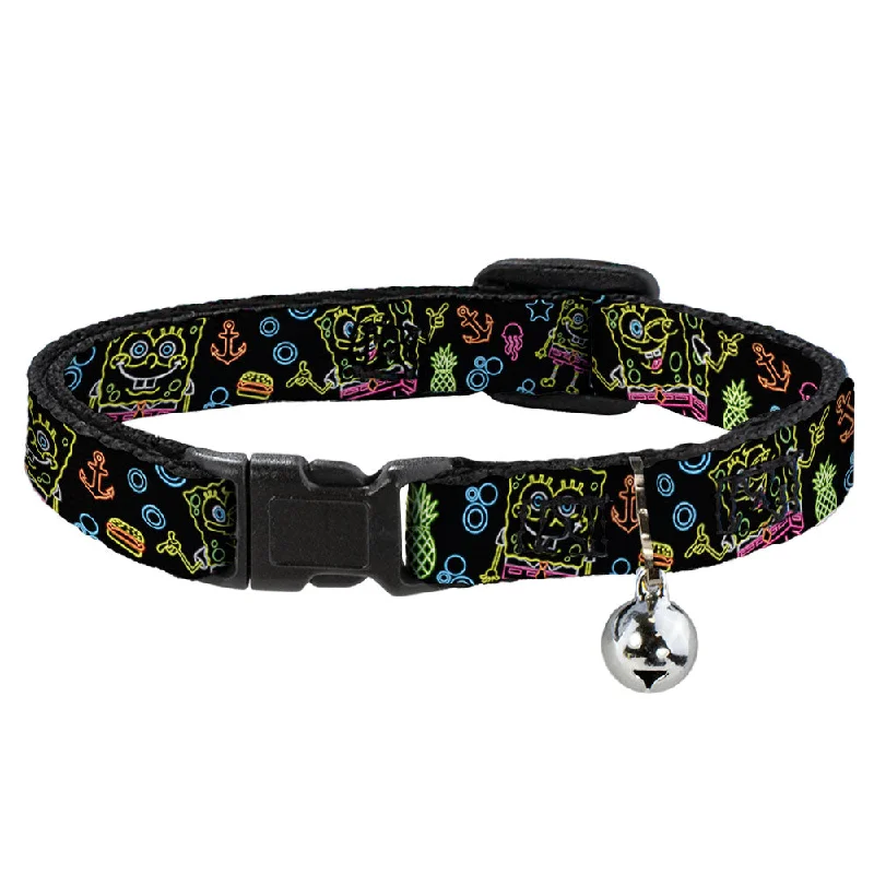 Cat Collar Breakaway with Bell - Electric SpongeBob Poses Elements Black Multi Color