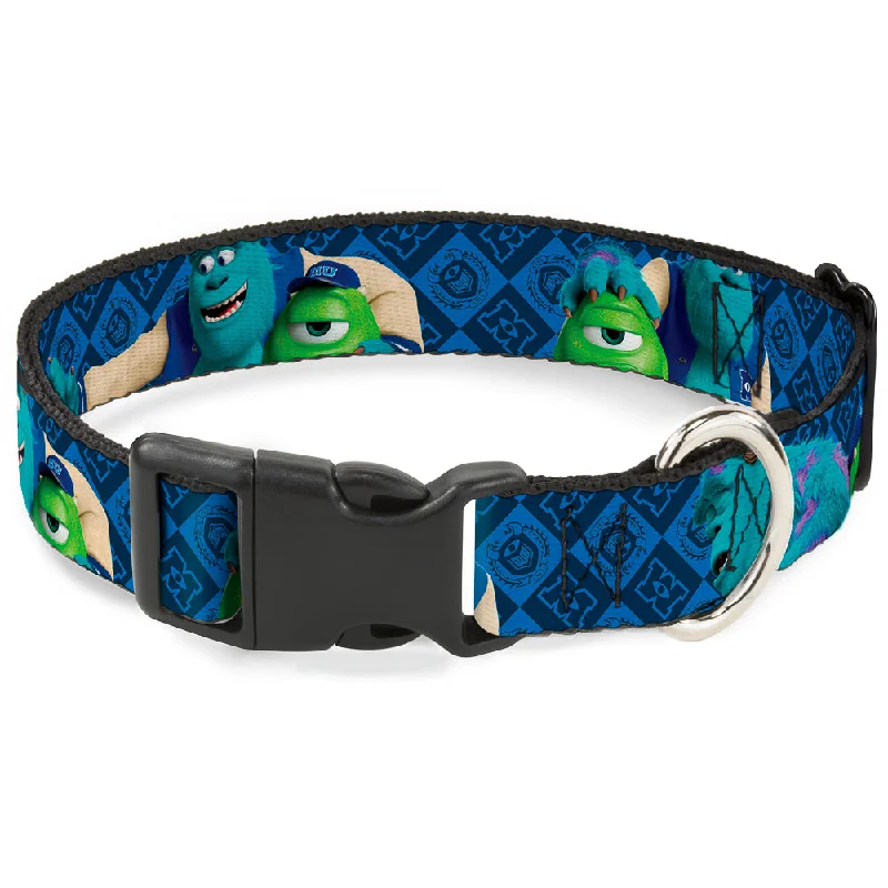 Plastic Clip Collar - Monsters University Sulley & Mike Poses/Checkers Blue