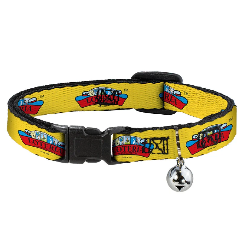 Cat Collar Breakaway with Bell - LOTERIA DON CLEMENTE Logo Yellow - NARROW Fits 8.5-12"