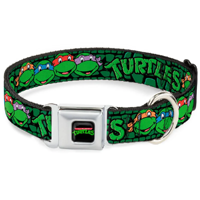 Classic TEENAGE MUTANT NINJA TURTLES Logo Seatbelt Buckle Collar - Classic Teenage Mutant Ninja Turtles Group Faces/TURTLES Turtle Shell Black/Green