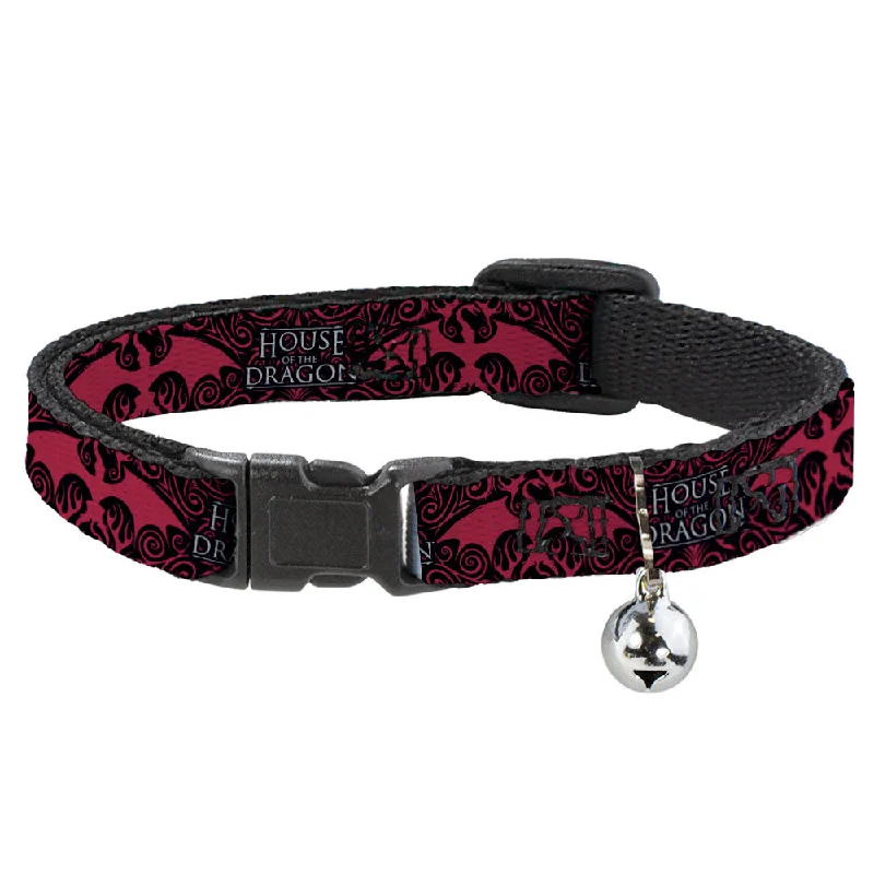 Cat Collar Breakaway with Bell - HOUSE OF THE DRAGON Dragon Icon Black Red White