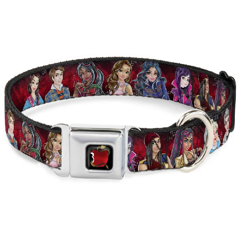 Descendants Apple Full Color Black/Red/Gold Seatbelt Buckle Collar - Descendants 11-Character Group Pose Reds/Gray