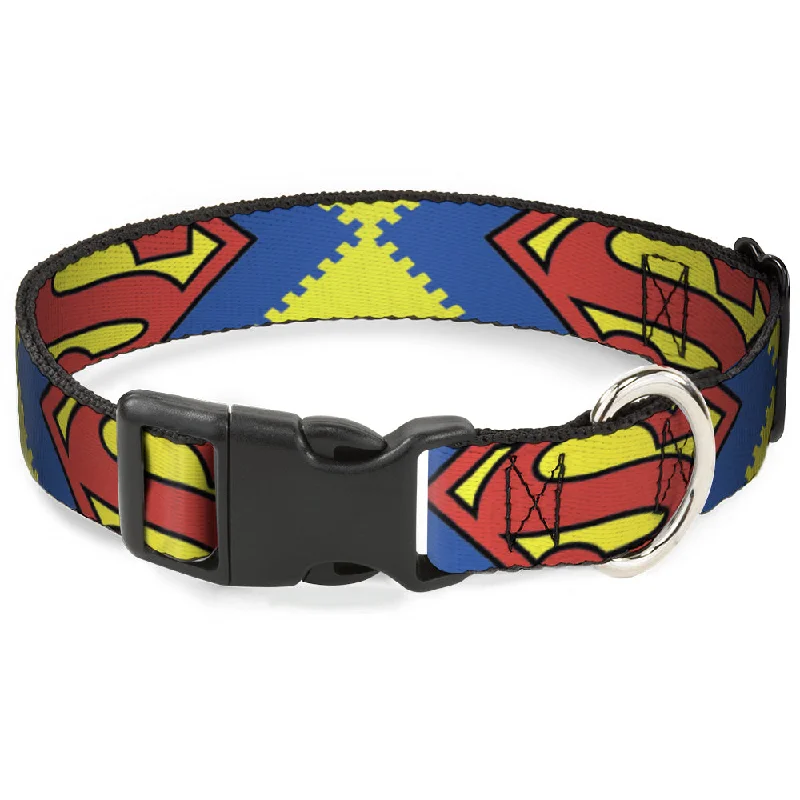 Plastic Clip Collar - Jagged Superman Shield CLOSE-UP Yellow/Blue/Red