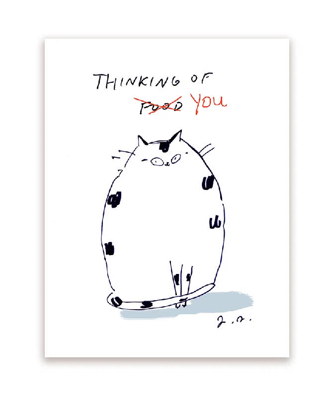 Thinking of You/Food Cat Card- White