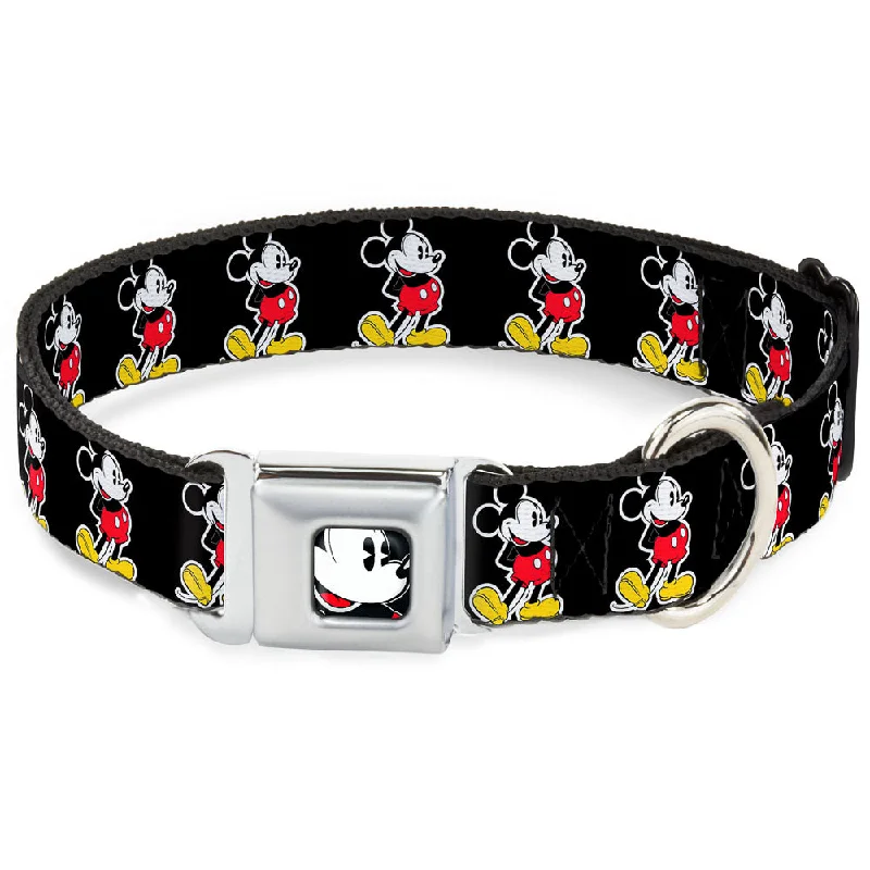 Classic Mickey Mouse Face CLOSE-UP Full Color Seatbelt Buckle Collar - Classic Mickey Mouse Pose Black