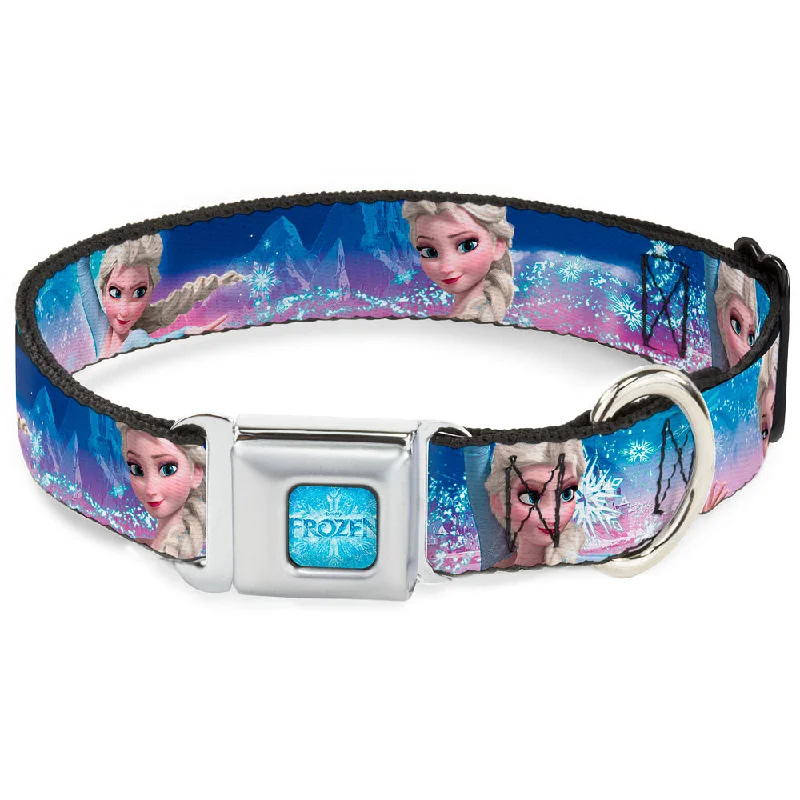 FROZEN Logo Full Color Blues Seatbelt Buckle Collar - Elsa the Snow Queen Poses/Castle & Snowy Mountains Blue-Pink Fade