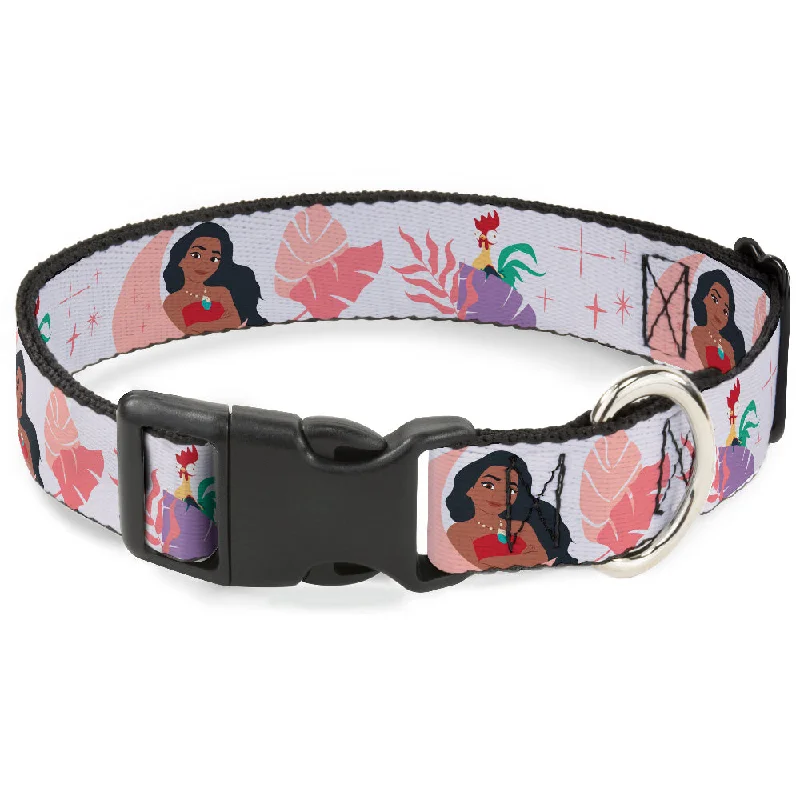 Plastic Clip Collar - Moana and Hei Hei Poses with Flowers Beige/Orange