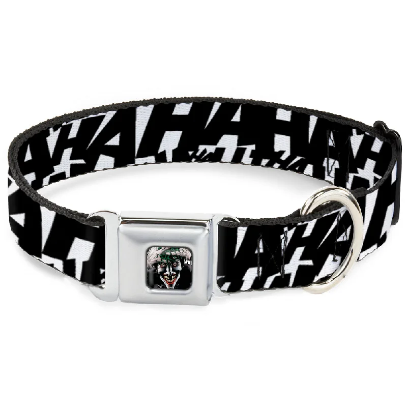 Joker The Killing Joke Holding Head Pose CLOSE-UP Full Color Seatbelt Buckle Collar - Joker's HA HA HA Repeat White/Black