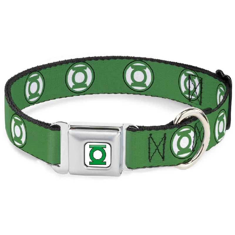 Green Lantern Logo CLOSE-UP Full Color White/Green Seatbelt Buckle Collar - Green Lantern Logo2 Green/Black/Green/White