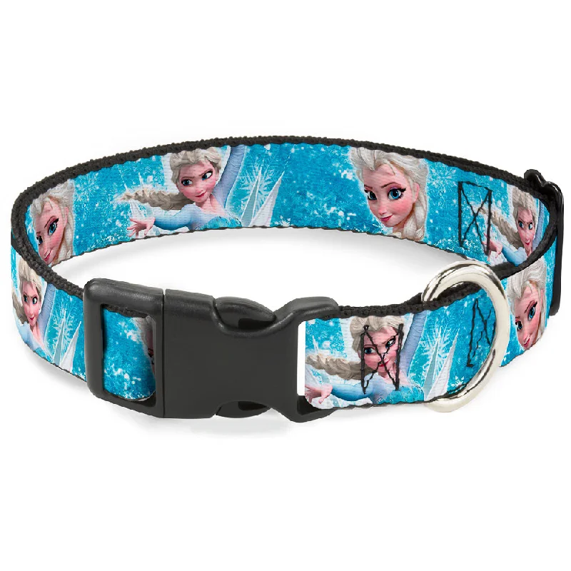 Plastic Clip Collar - Frozen Elsa Face/Action Pose/Snowflakes Blues/White