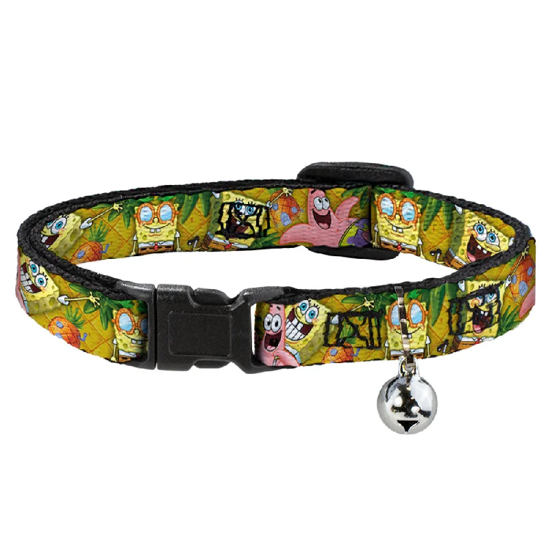 Cat Collar Breakaway with Bell - SpongeBob & Patrick Starfish Poses Pineapple Gold