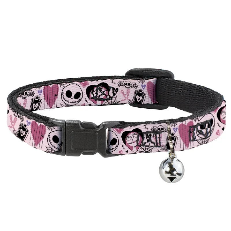 Cat Collar Breakaway with Bell - The Nightmare Before Christmas Jack and Sally Doodles Pinks Black