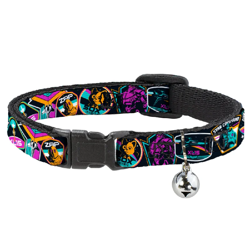 Cat Collar Breakaway with Bell - Lightyear Mission Patches Collage Black Multi Color