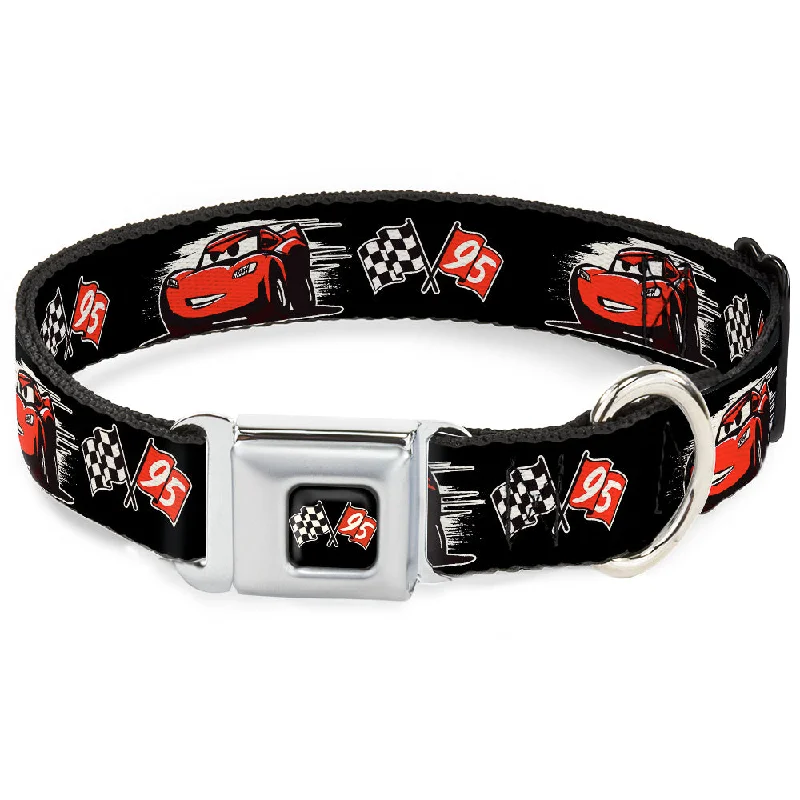 Cars 3 Race Flags Full Color Black White Red Seatbelt Buckle Collar - Cars 3 Lightning McQueen Caricature/Race Flags Black/White/Red