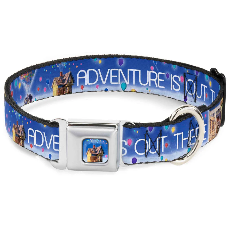 Flying House w/Balloons Full Color Seatbelt Buckle Collar - ADVENTURE IS OUT THERE/Carl on Porch/Flying House/Balloons Blues/White/Multi Color