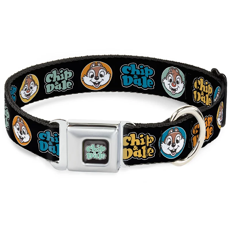 CHIP & DALE Text Logo Full Color Black/Gray Seatbelt Buckle Collar - CHIP & DALE Expression Bubbles Black/Multi Color