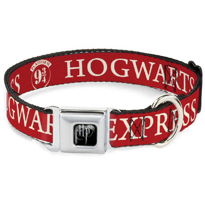 Harry Potter Logo Full Color Black/White Seatbelt Buckle Collar - HOGWARTS EXPRESS 9¾ Red/White