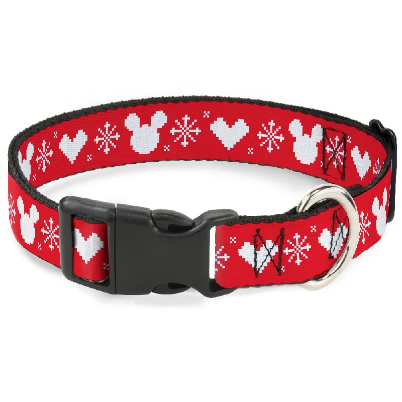 Plastic Clip Collar - Disney Holiday Mickey Mouse Heart Sweater Stitch Red/White