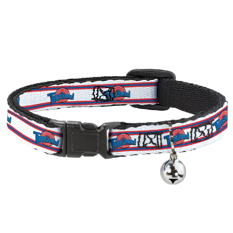 Cat Collar Breakaway with Bell - Space Jam TUNE SQUAD Logo Stripe White Red Blue - NARROW Fits 8.5-12"