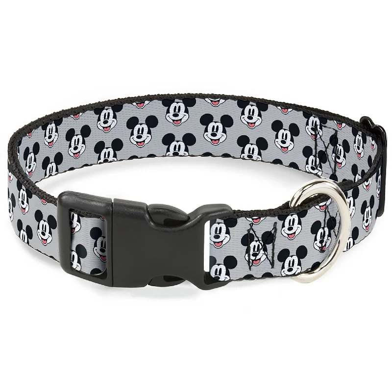 Plastic Clip Collar - Mickey Mouse Smiling Face Monogram Gray