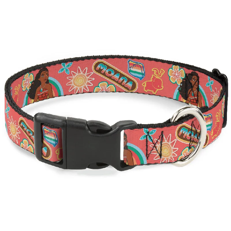 Plastic Clip Collar - Moana Pose and Icons Collage Pink